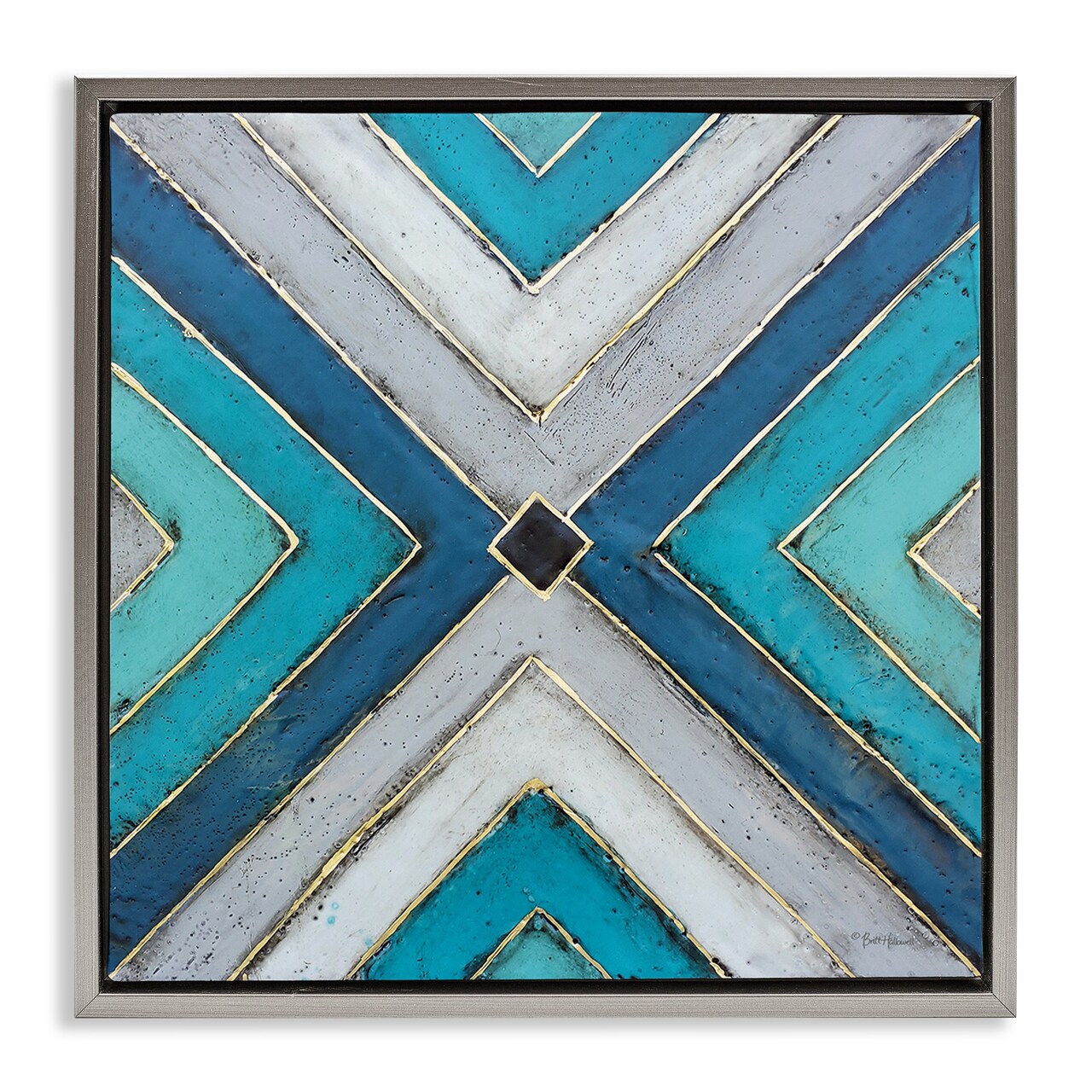 Stupell Industries Geometric Blue Symmetrical Design Framed Floater Canvas Wall Art